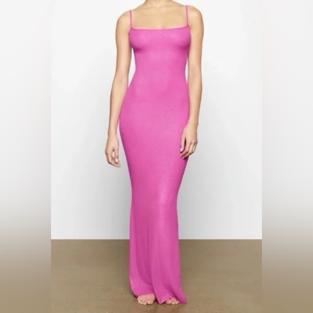SKIMS Soft Lounge Slip Maxi Dress in Foil Glitter